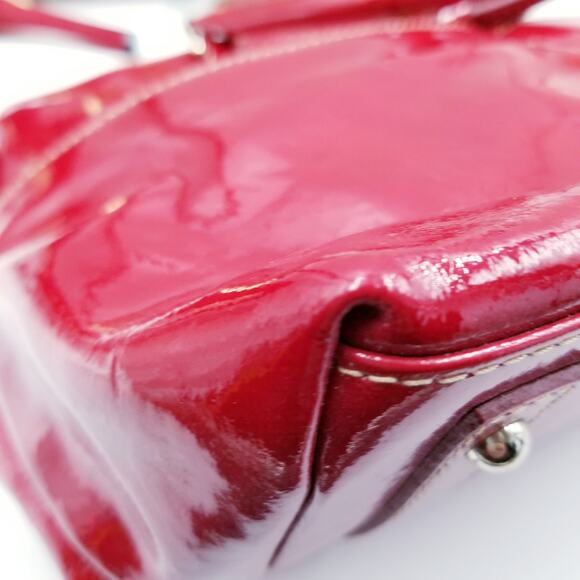 DOONEY & BOURKE Dillen Pocket Satchel Cherry Patent Leather Gold Crossbody Strap - Picture 4 of 16